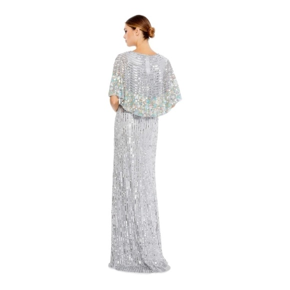 Mac Duggal Sequined V Neck Floral Embellished Cape Sleeve Gown NWT - Picture 5 of 8